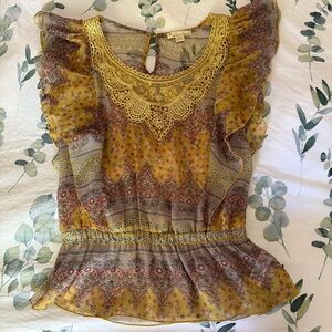 Forever 21 Mustard Floral Blouse